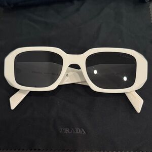 Prada Glossy White Geometric Sunglasses with Dark Lenses